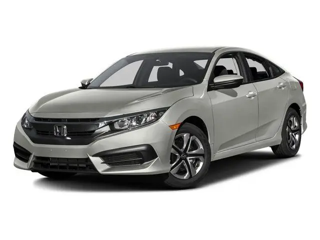 2016 Honda Civic LX - Engine Stories Silver sedan car, front-side view, with sleek design and modern features, ideal for urban driving and daily commutes.