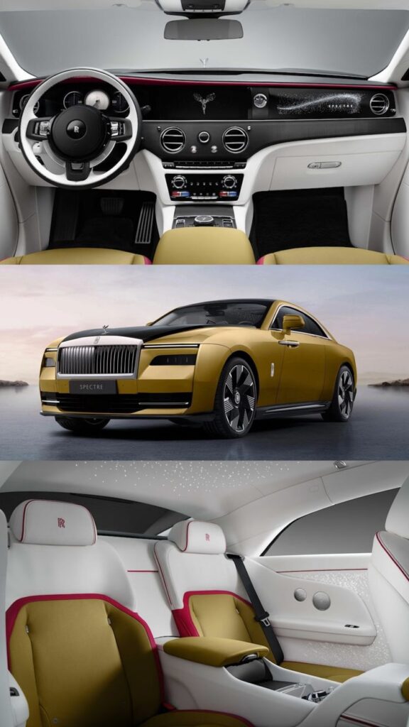 Luxury car with elegant interior and sleek exterior design, featuring advanced dashboard and premium seating.