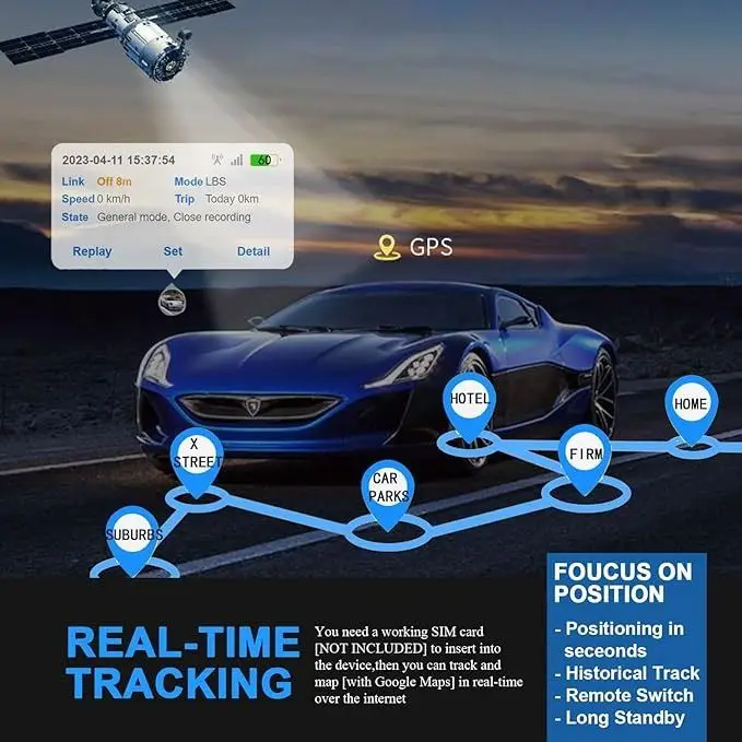 Real-time car GPS tracking system with route mapping, remote switch, and historical track features for precise navigation.