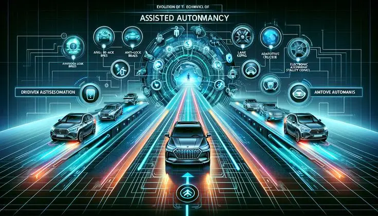 2d4158a8b029d4f715fd2981d31020c2 - Engine Stories Futuristic illustration of cars using advanced driver-assistance systems, showcasing technology like lane-keeping and stability control.