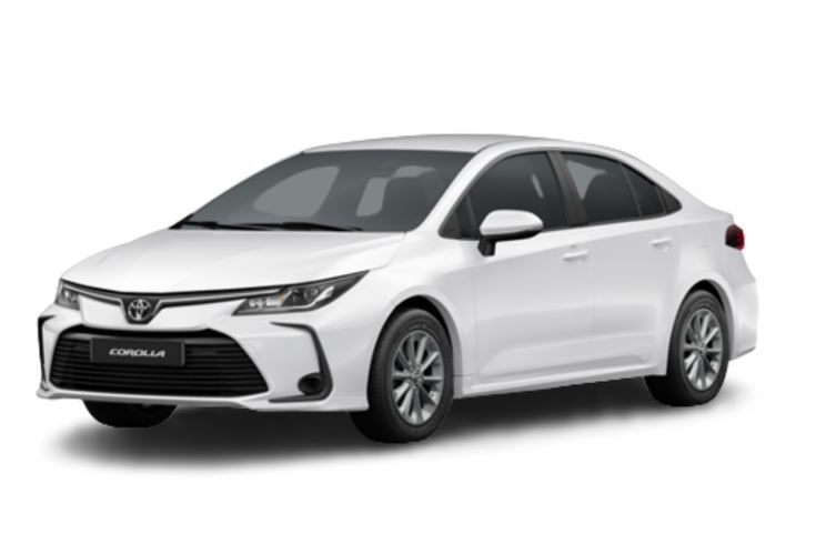 White Toyota Corolla sedan with sleek design, shown in a front-side angle on a white background.