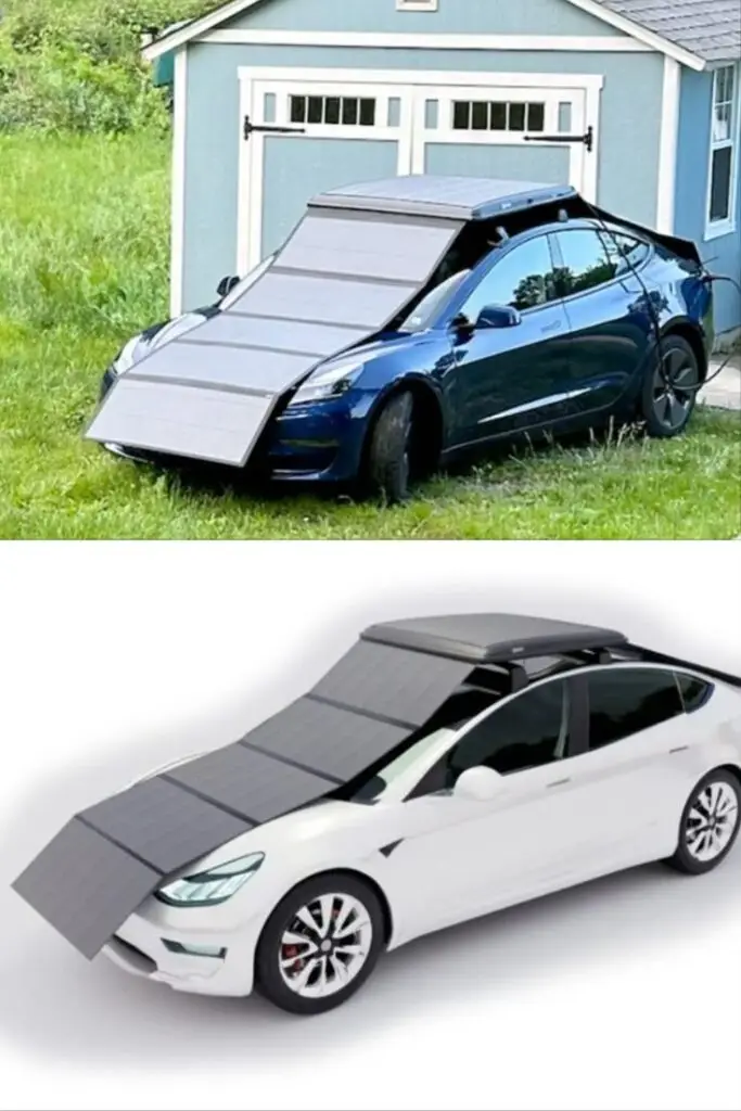 EV Solar Charger - Engine Stories Electric cars with solar panels charging on roof and hood, showcasing renewable energy integration in modern vehicles.