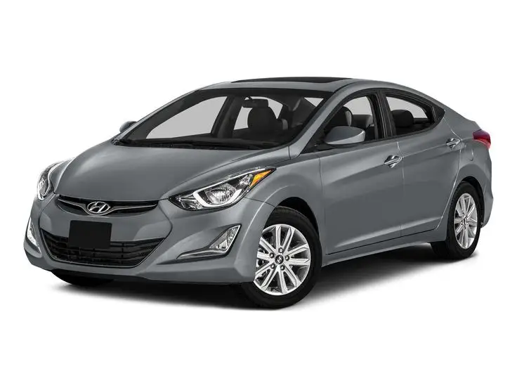 Hyundai Elantra - Consumer Reports - Engine Stories Gray Hyundai Elantra sedan with sleek design, featuring alloy wheels and stylish headlights, shown in a studio setting.