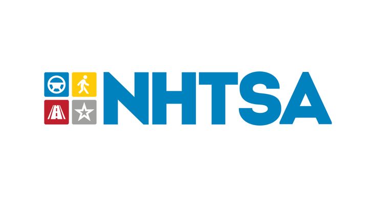 NHTSA logo featuring icons for driving, walking, roads, and safety. National Highway Traffic Safety Administration branding.