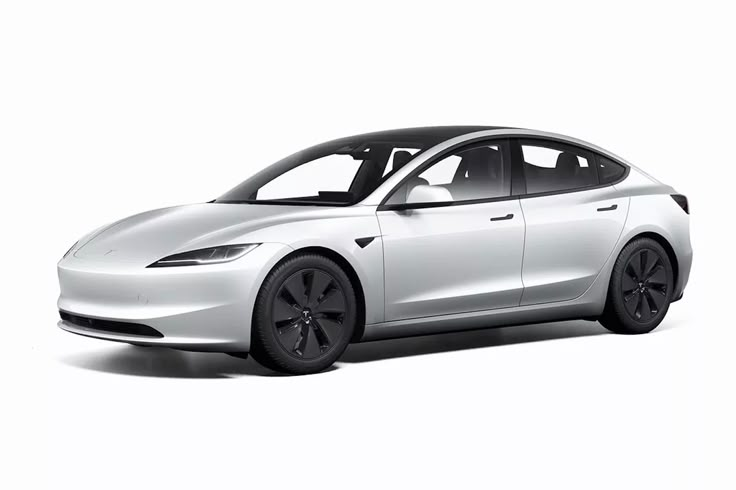 Sleek silver electric sedan with black wheels, modern design. Eco-friendly transport in stylish form.