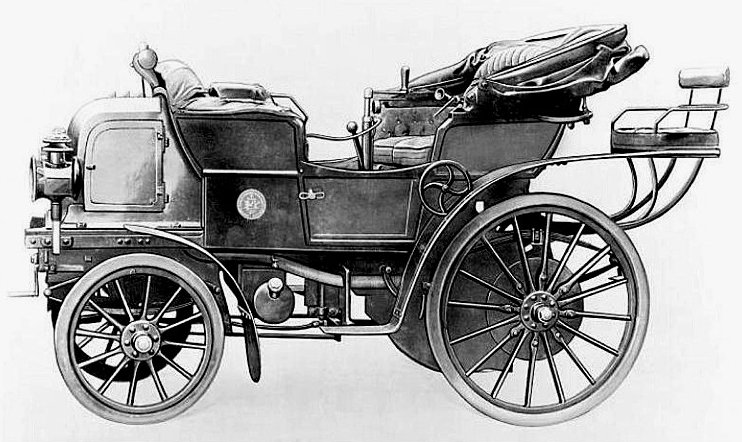Daimler Phoenix 1890 - Engine Stories Vintage motor car from the late 19th century, showcasing classic design and early automobile engineering.