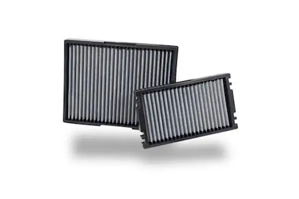 Two rectangular air filters with black frames, showcasing pleated design for efficient air filtration.