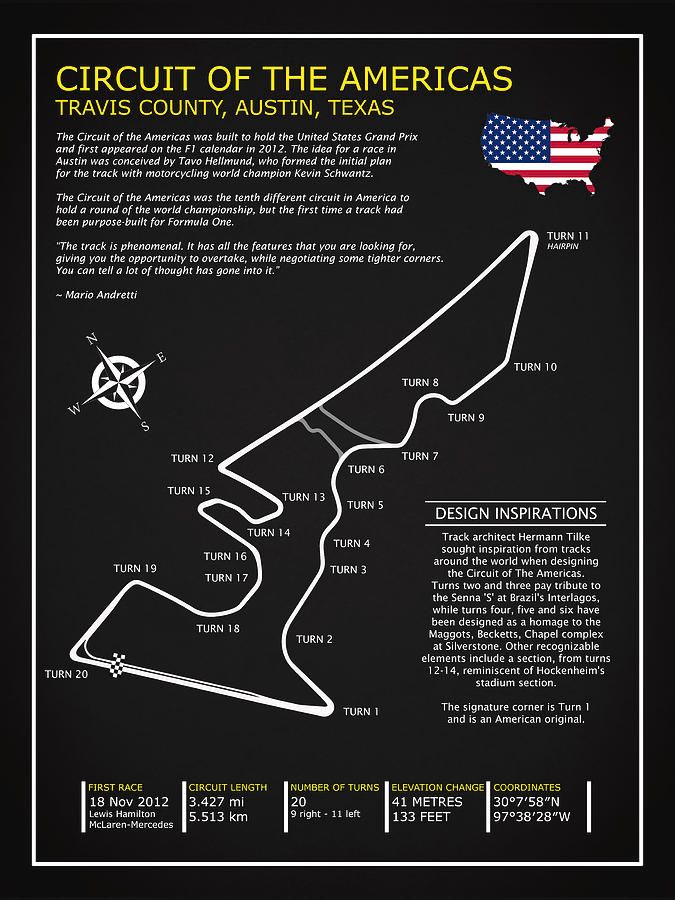 47021b59-162e-414c-96f1-eb4cec1a809b - Engine Stories Track map of Circuit of the Americas in Austin, Texas, featuring 20 turns, first race in 2012, with elevation and design details.